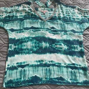 Juicy Couture Aqua and White Patterned Blouse